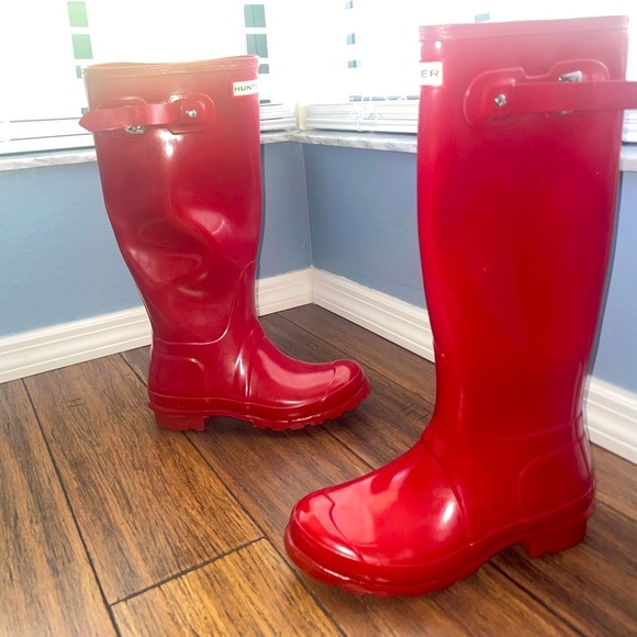Classic❤️Hunter boots Glossy red boots rain boots winter mudding fall boots - Picture 4 of 12